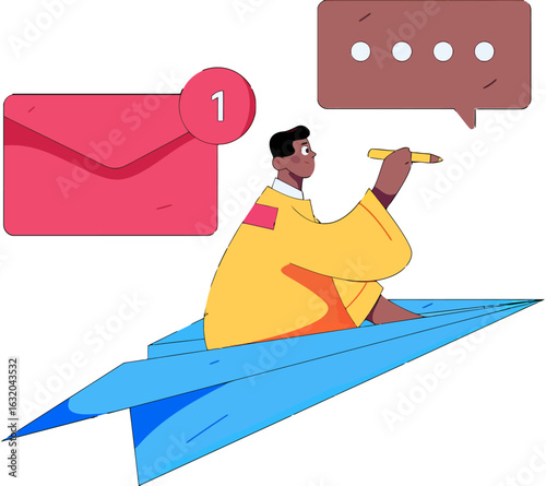 Achieve inbox zero with focus and creativity, a modern illustration for business productivity and communication, visualize innovative solutions and digital connection, soar above the daily grind