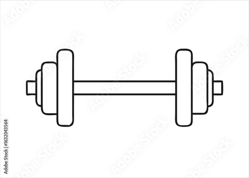 A simple black glyph representing a dumbbell for fitness and exercise presented isolated on white background