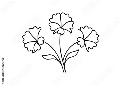 Elegant golden carnation floral lines forming a decorative pattern with subtle shading on a clean white background isolated on white background