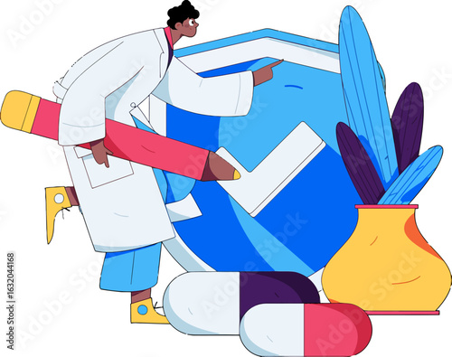 Dedicated doctor prescribing medication with confidence, health professional drawing attention to medical advancements, symbolizing trust and expertise in healthcare and pharmaceutical industry