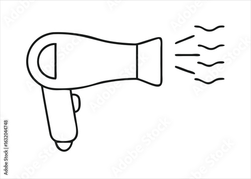 A sleek black hair dryer icon presented as a simple graphic symbol for branding or design projects isolated on white background