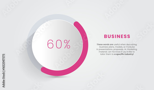 60 percent of Modern infographic banners connected step layout in red, orange, and yellow, each representing a business option or idea concet vector illustration