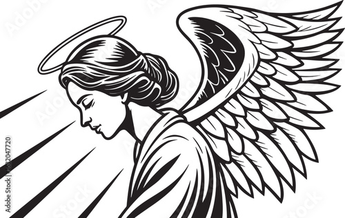 Angel with Halo and Wings Looking Down Keywords: angel, halo, wings, divine, spiritual