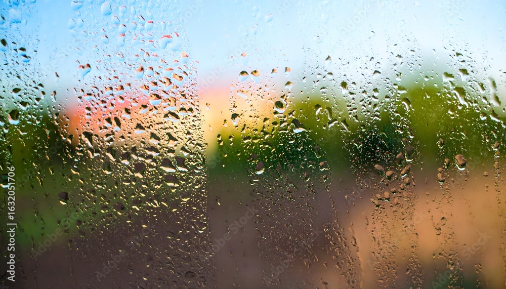 Obraz premium Colorful condensation on glass with blurred summer garden — for graphic design