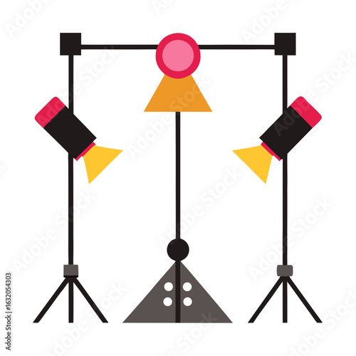 Studio lighting setup with spotlights and reflector