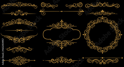 Elegant ornamental frame collection with vintage golden swirls and borders