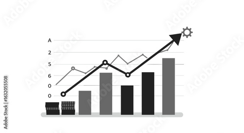 Monochrome financial growth chart with arrow and coins