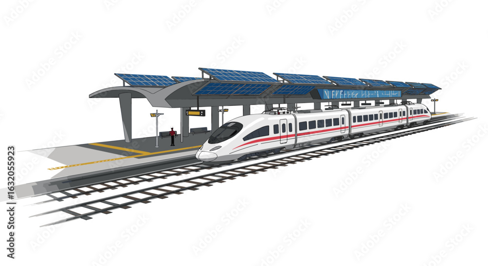 Fototapeta premium Futuristic solar powered train station with modern high-speed train