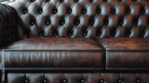 Brown leather couch mockup, living room furniture