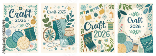 Set of four posters featuring vibrant knitting and crafting themes