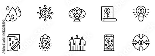Modern Line Icons: Finance, Investment, Money, Business, Growth, and Savings Concepts;  Clean, Minimalist Style; Positive, Upbeat Mood.