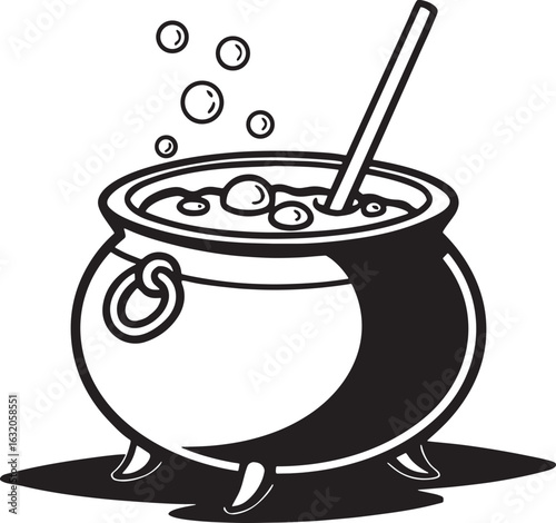 Bubbling Cauldron with Stirring Stick and Bubbles boiling