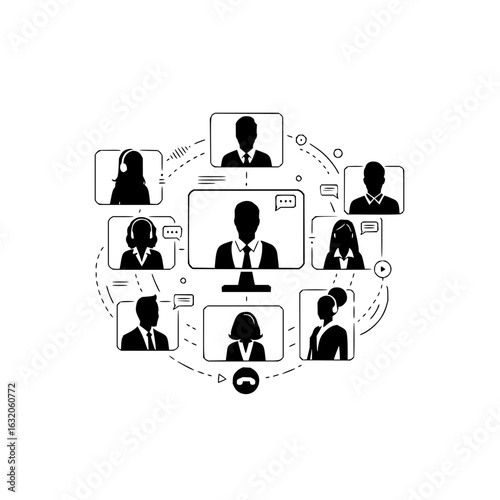 Illustration of a virtual meeting with participants in video conference