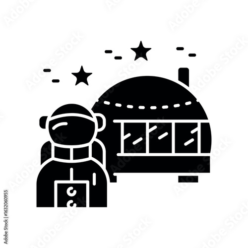 Space colonization black flat icon.
