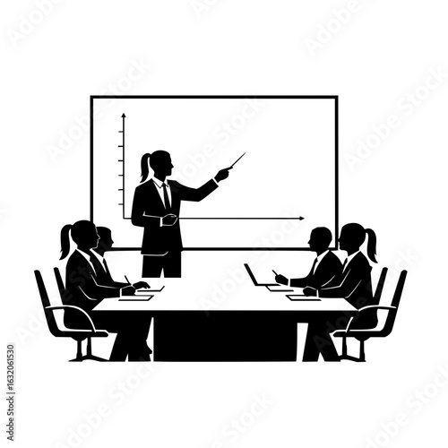 Silhouette of business presentation with graph and attendees