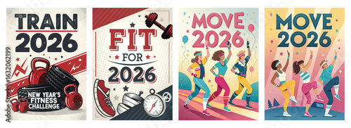 Set of four posters motivating fitness enthusiasts for 2026
