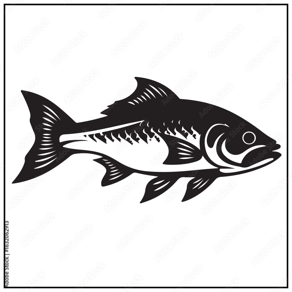 Fototapeta premium Vector art of black and white fish isolated on white background