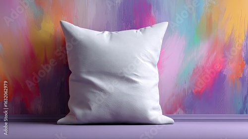 Fototapeta Naklejka Na Ścianę i Meble -  Blank white pillow against colorful abstract wall