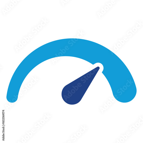 Performance Indicator Glyph Blue Silhouette Icon Vector Design - Semi-circle gauge with arrow, indicating speed level or performance status