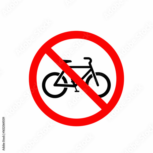 a bicycle icon surrounded by red circle indicates prohibition sign, a bicycle is not allowed. Circular frame with bicycle drawing showing that bike riding is not permitted.