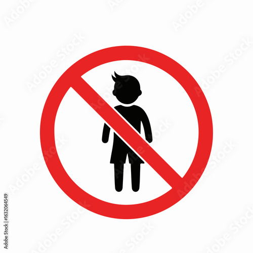 A child without supervision depicted in a red prohibition sign, indicating danger. This warning symbol highlights a child without supervision, emphasizing the importance of adult care.