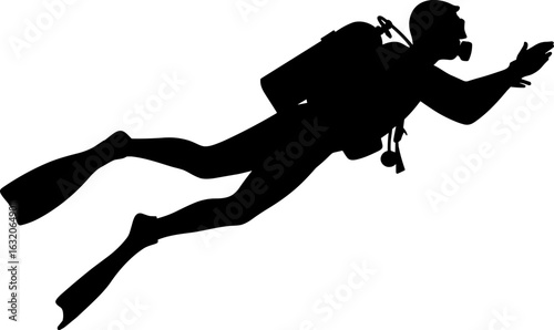 Scuba Diver People Celebration with Trophy Silhouette Vector Illustration