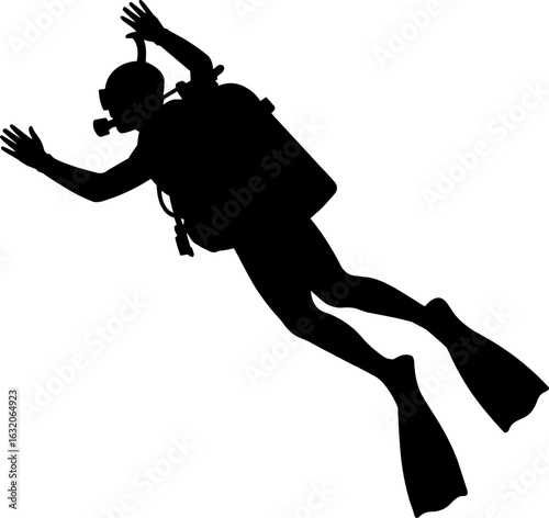 Scuba Diver People Celebration with Trophy Silhouette Vector Illustration