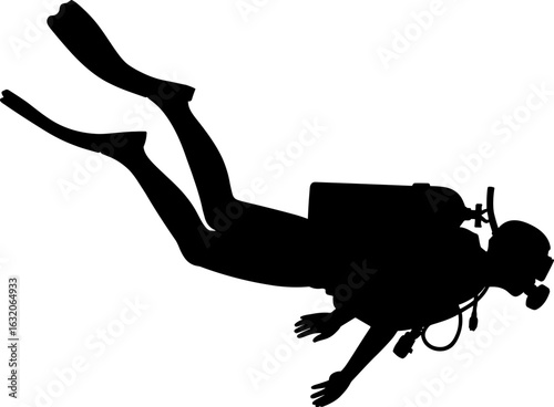 Scuba Diver People Celebration with Trophy Silhouette Vector Illustration