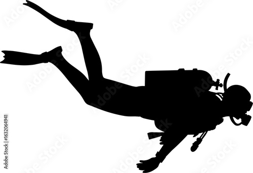 Scuba Diver People Celebration with Trophy Silhouette Vector Illustration