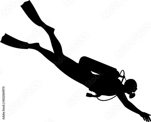 Scuba Diver People Celebration with Trophy Silhouette Vector Illustration