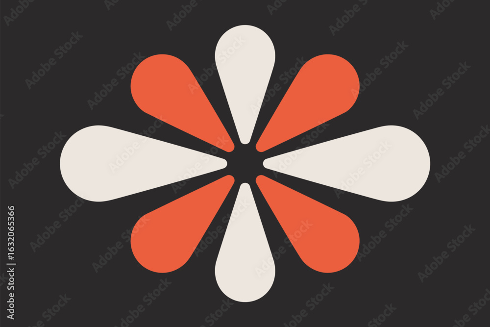 Fototapeta premium A symmetrical floral design with alternating orange and white petals on a dark gray background