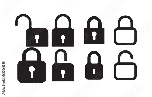 Lock icon set. Locked and unlocked vector icon, Lock Closed Icon, lock and security icon for app, ui, website and logo. Victor illustration eps10