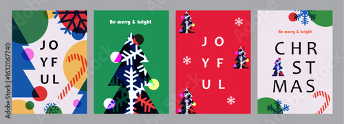 Colorful festive cards, joyful, modern, bright, playful, geometric, cheerful, bold, graphic, and merry
