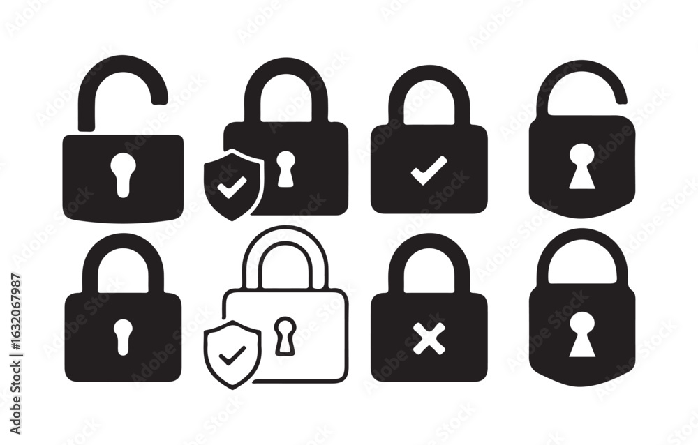 lock icon set. unlocked sign, black outline icon set for app, ui, ux and website. Padlock symbol. Victor illustration eps10 lock icon set. unlocked sign, black outline icon set for app, ui, ux and website. Padlock symbol. Victor illustration eps10