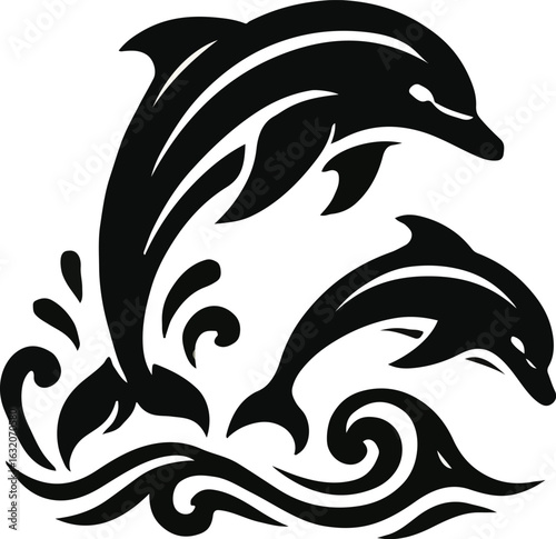 Jumping Dolphins Silhouette – Elegant Marine Wildlife Vector Illustration