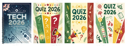 Set of four posters featuring vibrant Quiz and Tech 2026 designs