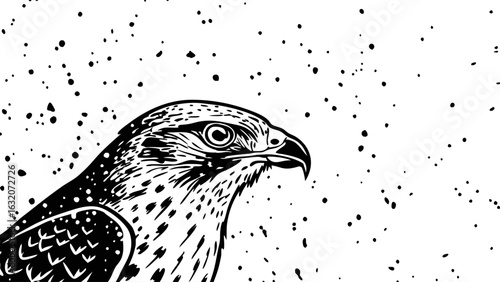 Detailed Line Art Illustration of a Falcons Head.