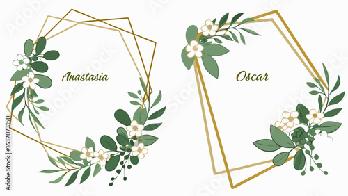 Elegant Floral Frames with Names Anastasia and Oscar.