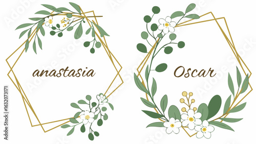 Elegant Floral Name Frames for Anastasia and Oscar.