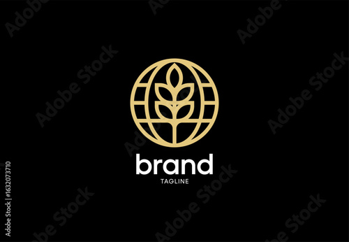 Leaf Globe Icon Minimalist Logo Nature Earth Branding