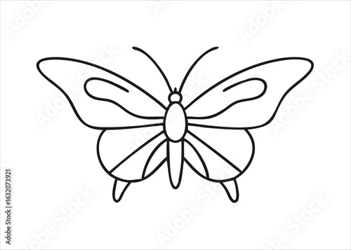 Elegant single line art depiction of a delicate butterfly or moth for decorative purposes in a clean presentation isolated on white background