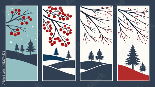 Four Seasons Winter Landscapes with Berries.