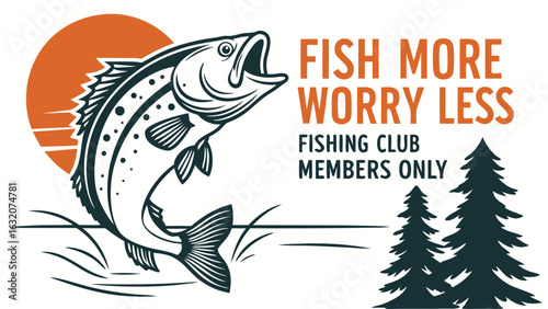 Graphic of a leaping fish sun trees and fishing club text.