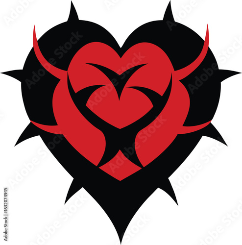Romantic abstract heart design formed with blooming roses and sharp thorns Vector illustration