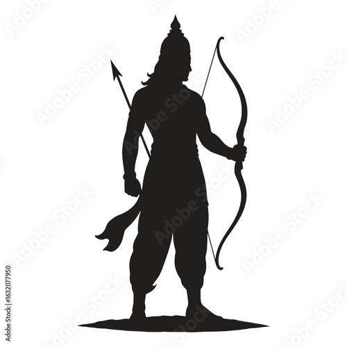 Silhouette of Lord Ram with Bow and Arrow Black Hindu Warrior Vector Illustration for Ram Navami and Dussehra Festival