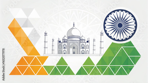 Celebrate India's spirit with the iconic Taj Mahal and vibrant national symbols, perfect for patriotic themes.