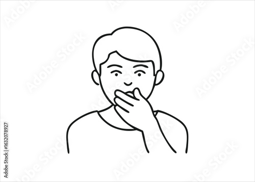 A single continuous line drawing of a person gesturing for quiet or silence presented as a clean graphic element isolated on white background