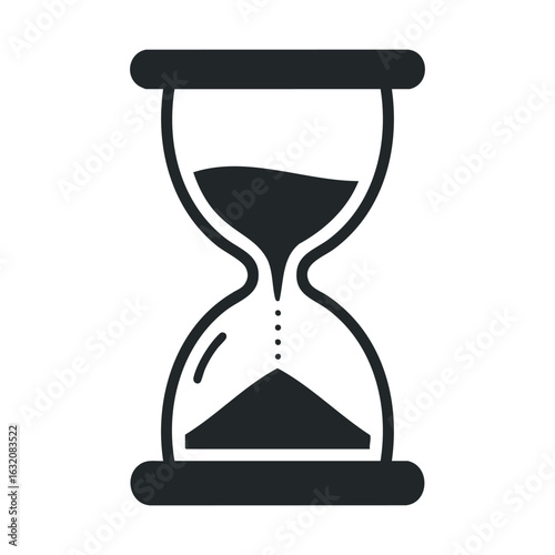 Monochrome hourglass icon showing time passing in silhouette style