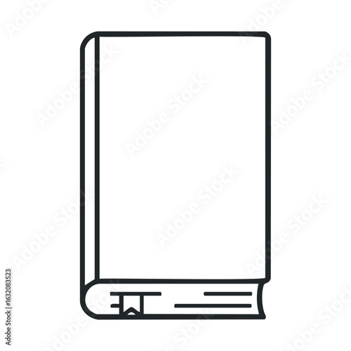 Closed book outline with bookmark – minimalist black and white illustration