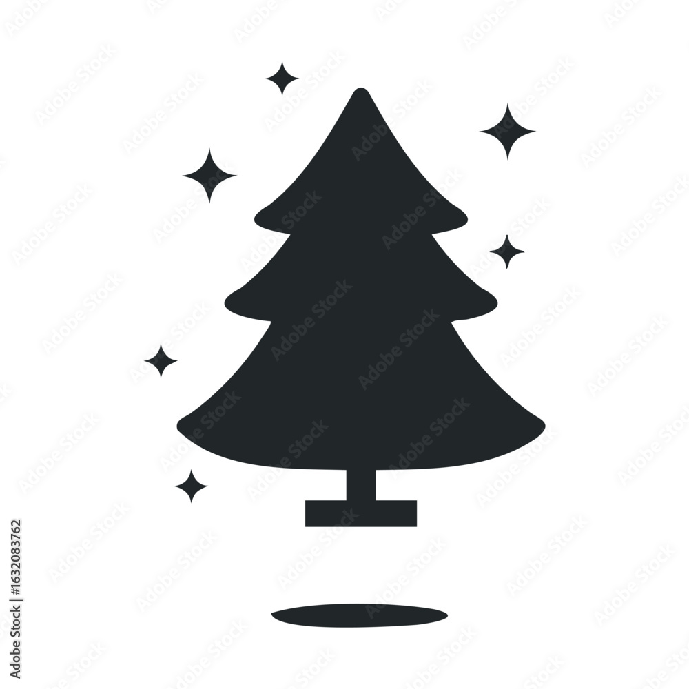 Obraz premium Minimalist pine tree icon with snowflakes